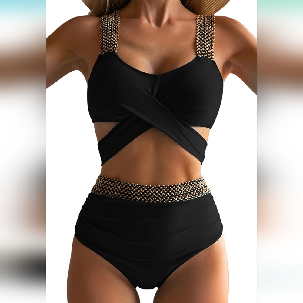 Eomenie Two Piece Wrap Swimsuit Tummy Control Swimwear NWT